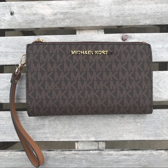 Michael Kors double zip wallet NWT brown acorn - Picture 1 of 7